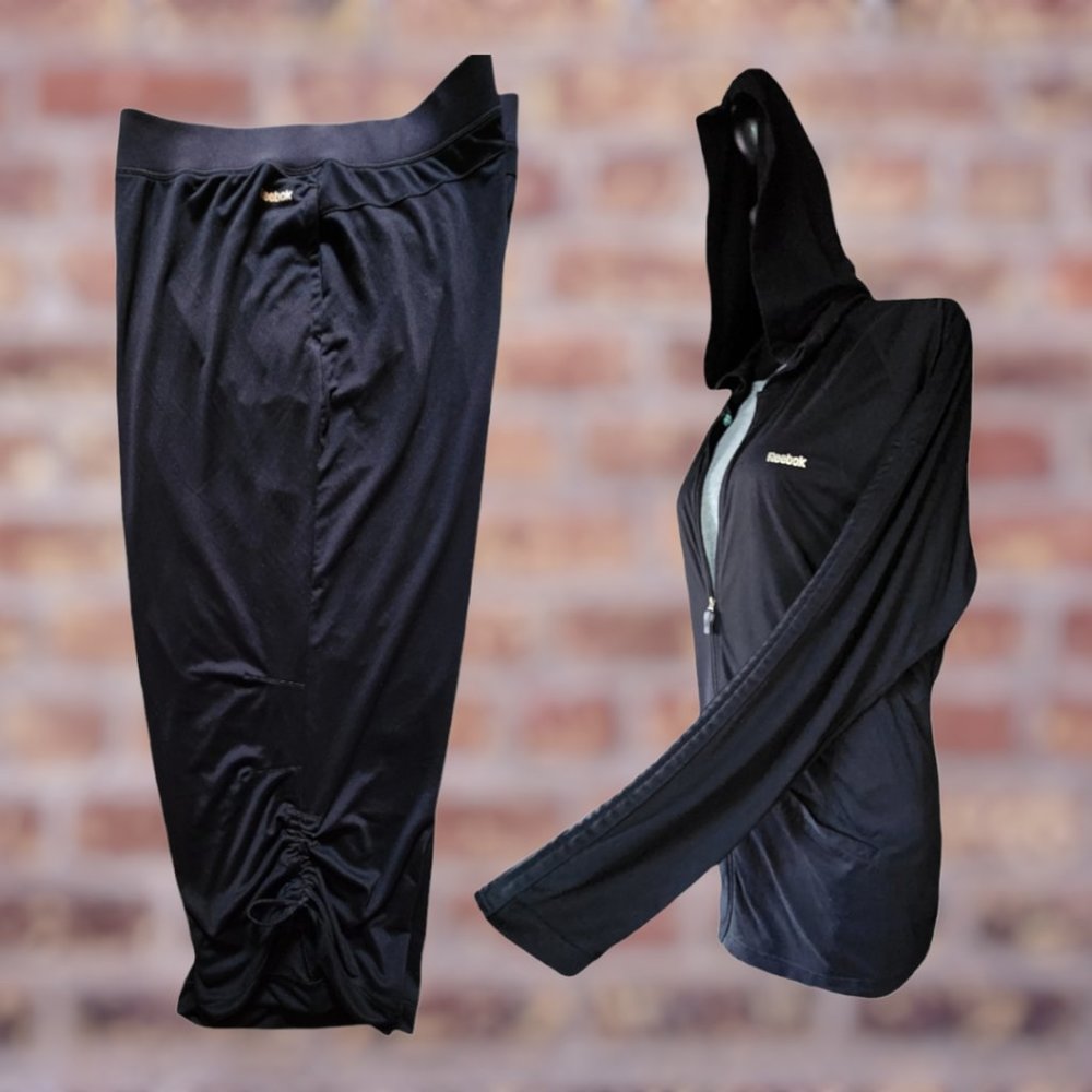 Reebok Black Women’s Hooded Zip Athletic Jacket and Skirt Set